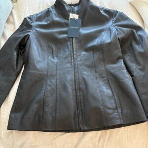 Cole Haan Black Wing Collar Leather Jacket NWT